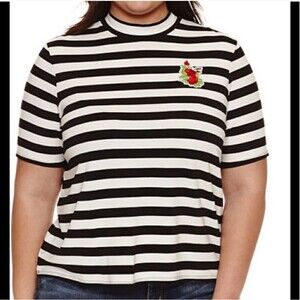 Ashley Nell Tipton Boutique+ Plus Size 1X Goth Grunge Striped 🌹Tee Black White